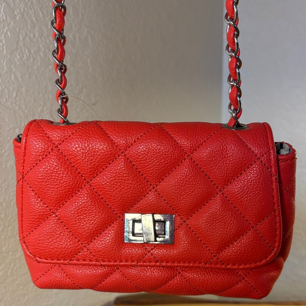 Red Quilted Leather Shoulder Bag
